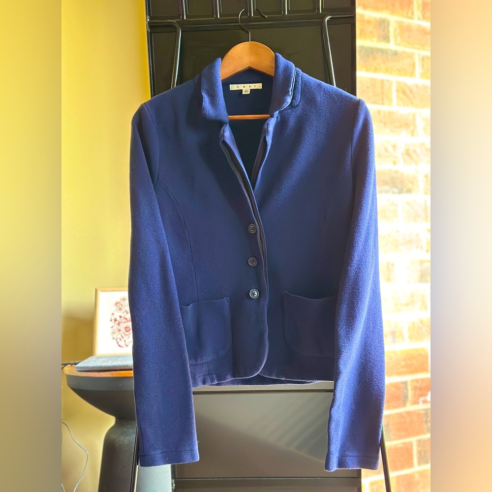 CAbi Blue Blazer with Notched Lapels and Fitted Silhouette